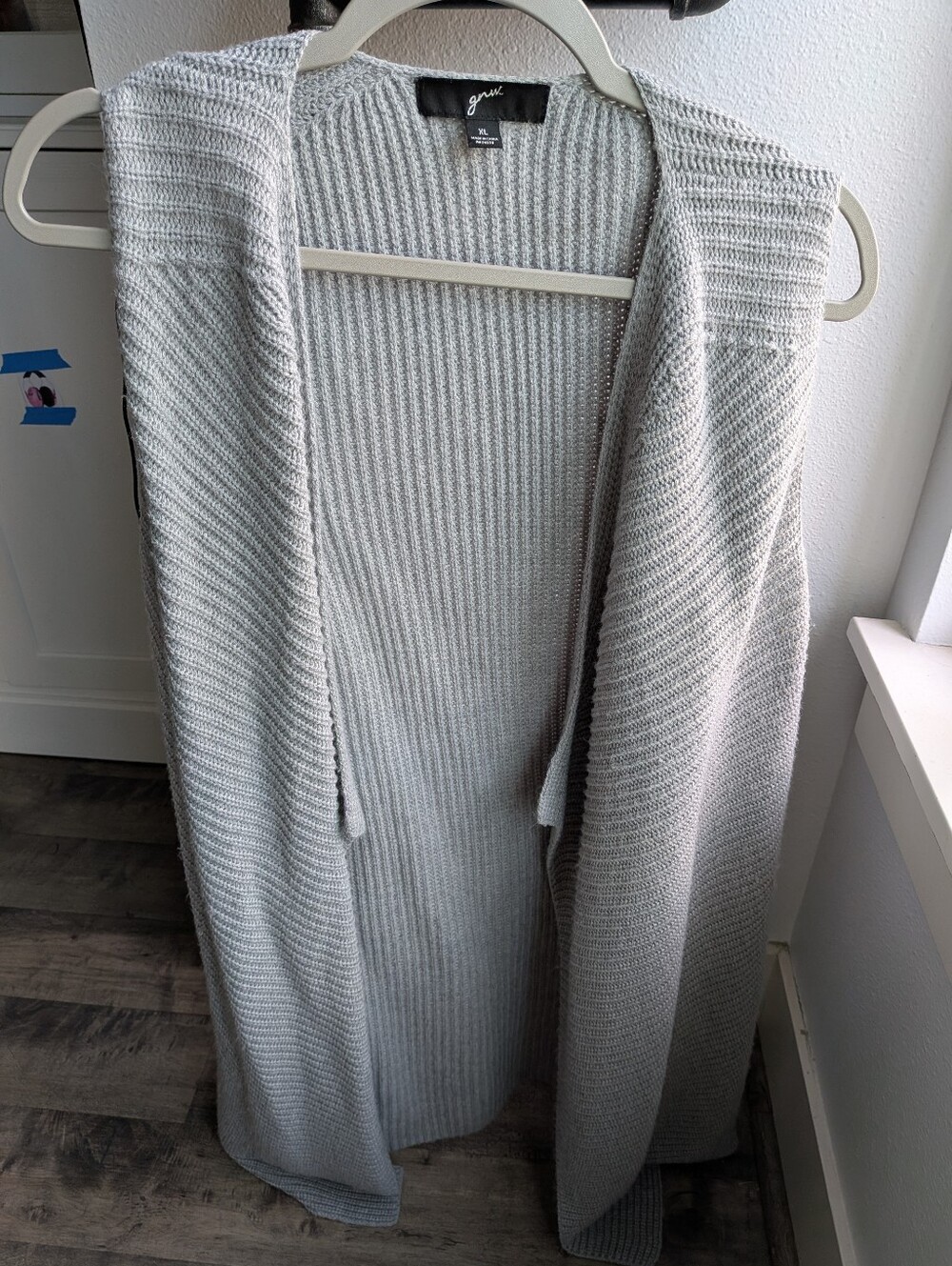 GNW Gray Ribbed Knit Longline Duster Sweater Vest XL